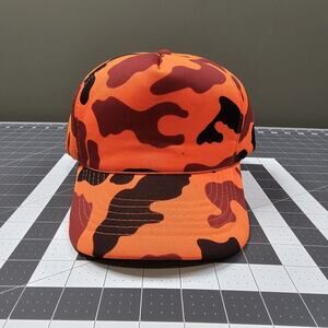Vintage Duck Hunting Camo Headwear Snapback Hat Cap Blaze Orange 80s Streetwear